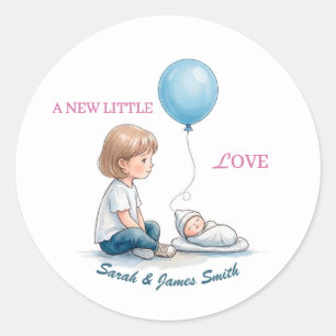 Baby Shower A New Little Love (Sibling) Classic Round Sticker