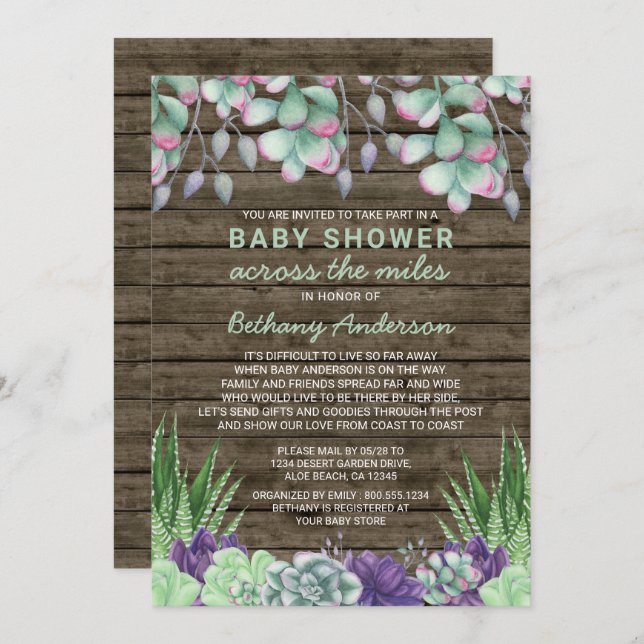 Baby Shower Across the Miles Rustic Succulents Invitation (Front/Back)