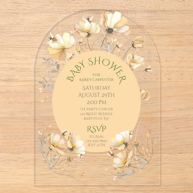Baby Shower Acrylic Arch Invite Bee's Meadow Invitations (Front)