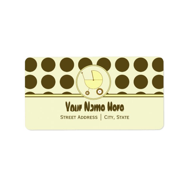Baby Shower Address Label- Brown Dots & Yellow Label (Front)