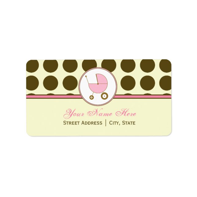 Baby Shower Address Label- Brown Polka Dot & Pink Label (Front)