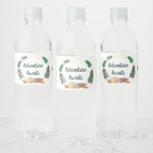 Baby Shower Adventure Awaits Woodland Animals Water Bottle Label