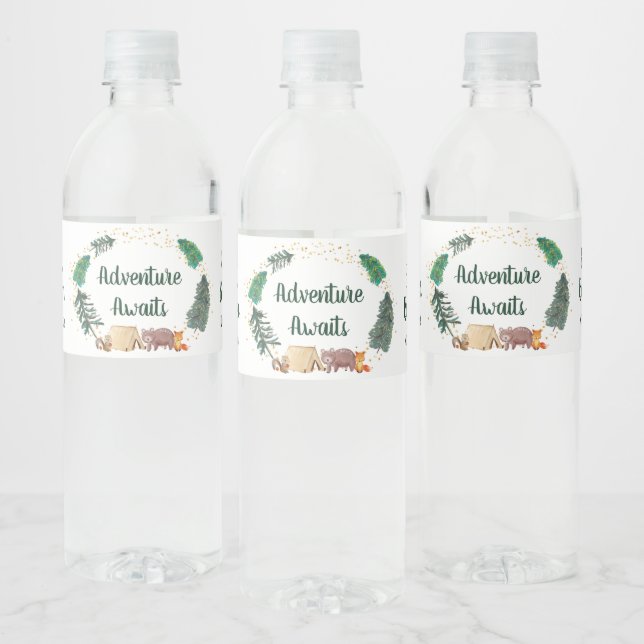Baby Shower Adventure Awaits Woodland Animals Water Bottle Label (Bottles)