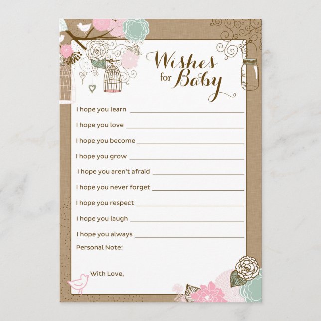 Baby Shower Advice Card - Hanging Cages & Jars (Front)