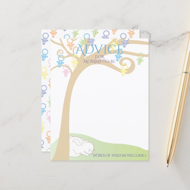 Baby Shower Advice Card Paci Bunny (Front/Back In Situ)