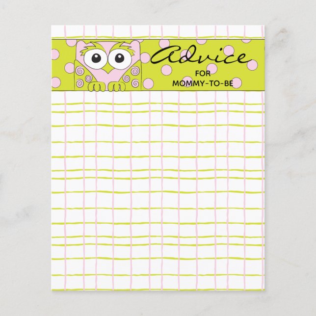 Baby Shower Advice Card "Pink Green Owl" (Front)
