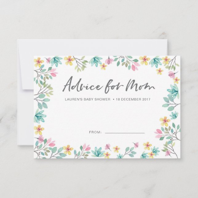 Baby Shower Advice Cards | Colourful flowers (Front)