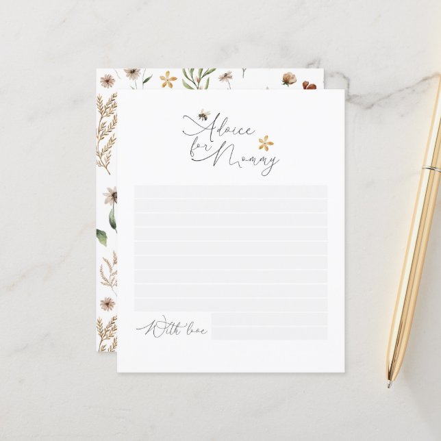 Baby shower advice for mummy modern bee wildflower (Front/Back In Situ)