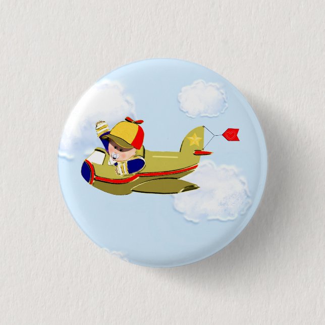 Baby Shower Aeroplane 3 Cm Round Badge (Front)