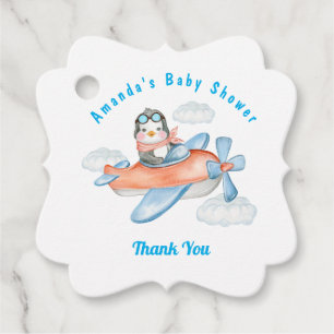 Baby Shower Aeroplane Blue White Favour Tags