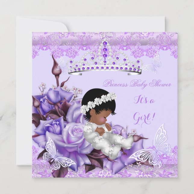 Baby Shower African American Girl Butterfly Lilac Invitation (Front)