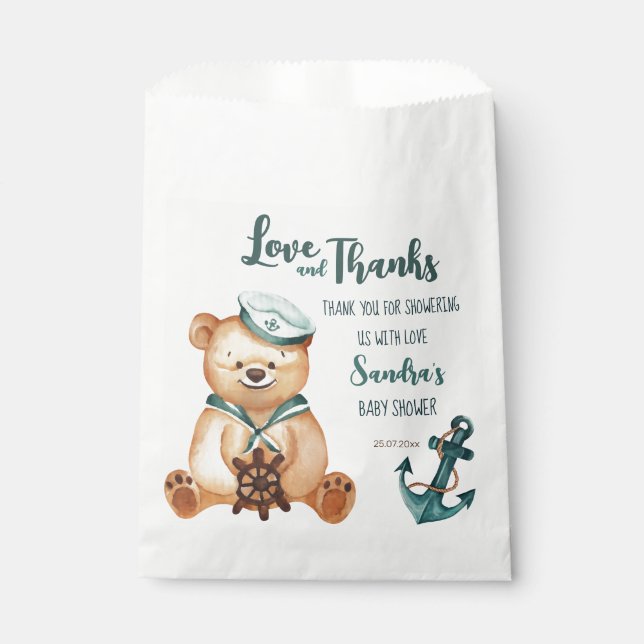 Baby shower Ahoy it's a boy teddy bear nautical  Favour Bags (Front)