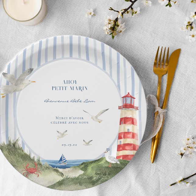 Baby Shower Ahoy Petit Marin Nautique Paper Plate (Creator Uploaded)