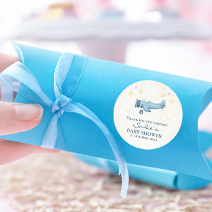 Baby Shower Airplane Clouds Stars Cute Thank You Classic Round Sticker