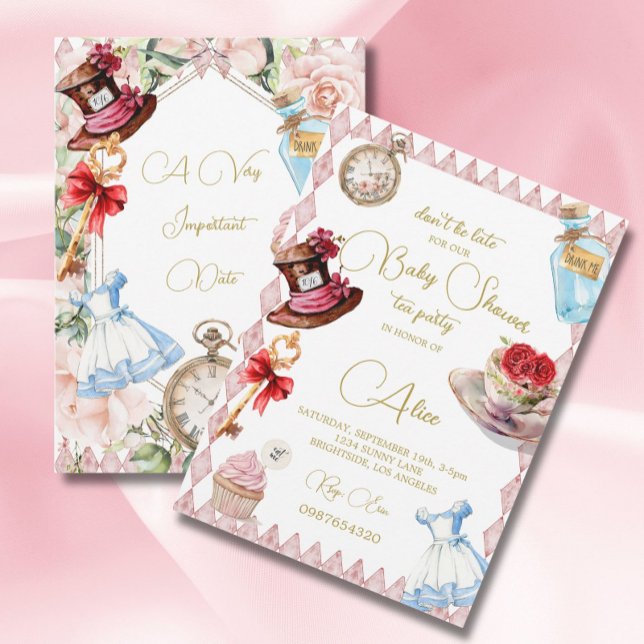 Baby Shower Alice In Wonderland Pink Floral Invitation (Creator Uploaded)