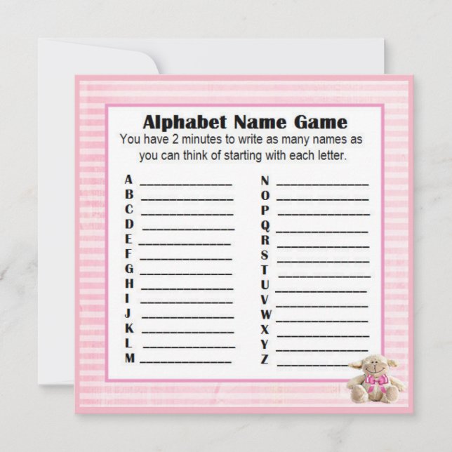 Baby Shower Alphabet Name & Bingo Game Pink Lamb Invitation (Front)