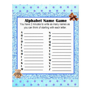 Baby Shower Alphabet Name BINGO Game Teddy Bear Flyer