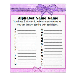 Baby Shower Alphabet Name Game Purple Lavender Flyer