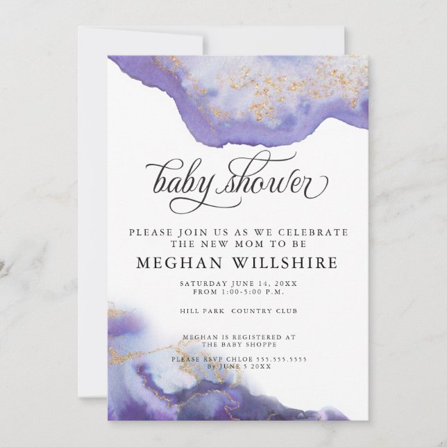 Baby Shower Amethyst Watercolor Geode Invitation (Front)