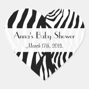 Baby Shower - Animal Print, Zebra Stripes - Black Heart Sticker