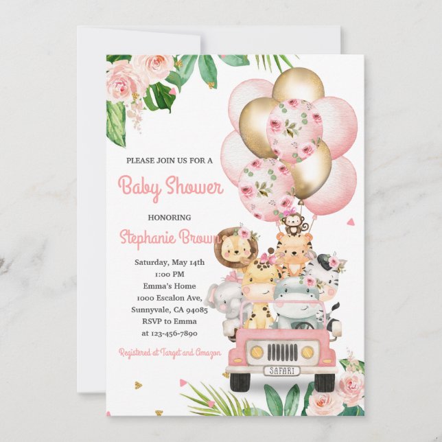  Baby Shower Animals Balloons Invitation (Front)
