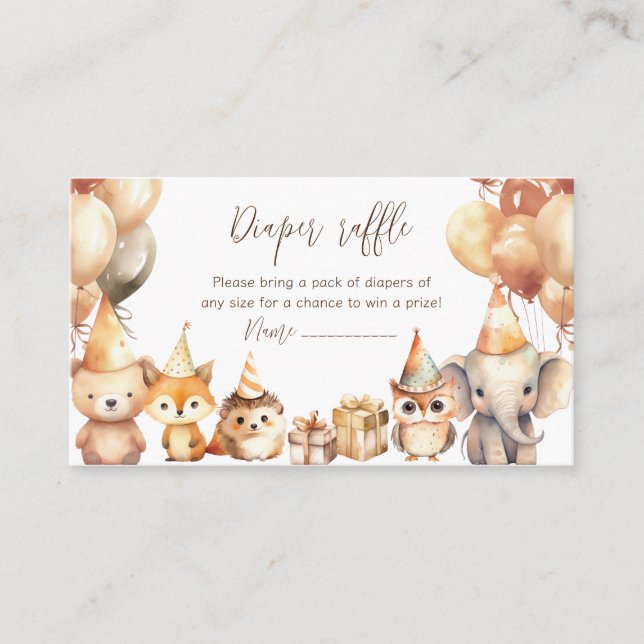 Baby Shower Animals diaper raffle ticket  Enclosure Card (Front)