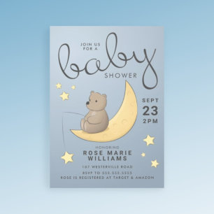 BABY SHOWER   Baby Bear Moon & Stars Invitation
