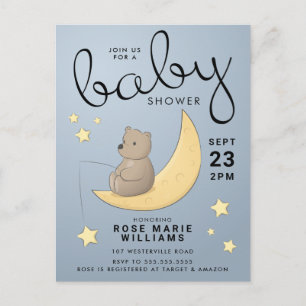 BABY SHOWER Baby Bear Moon & Stars Postcard