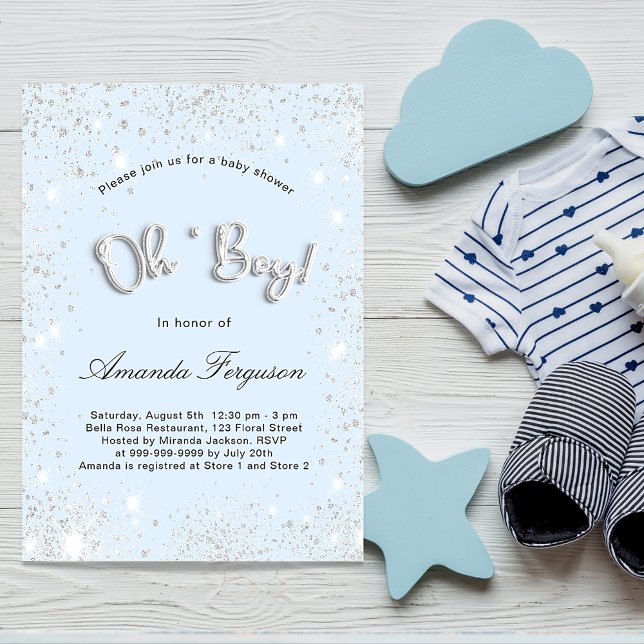 Baby Shower baby blue boy silver budget invitation Flyer (Creator Uploaded)