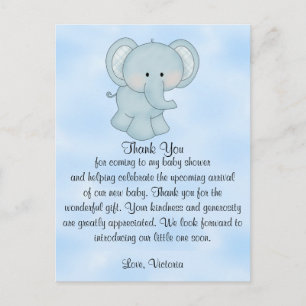 Baby Shower Baby Boy Blue Elephant Postcard