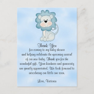 Baby Shower Baby Boy Blue Lion Postcard