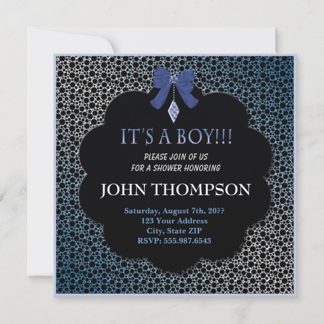 Baby Shower Baby BOY Blue Ribbon Decoration Card (Front)