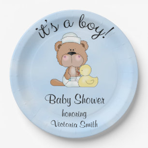 Baby Shower Baby Boy Teddy Bear Paper Plate