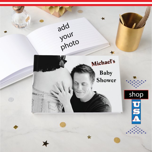 Baby Shower 🍼 Baby Bump Photo Monogram Guest Book (Creator Uploaded)