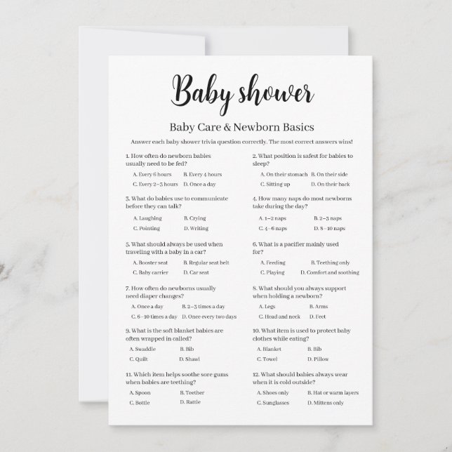 Baby Shower Baby Care Newborn Basics Game, Invitation (Front)
