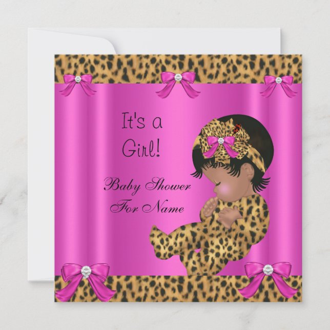 Baby Shower Baby Cute Girl Leopard Hot Pink Gold Invitation (Front)