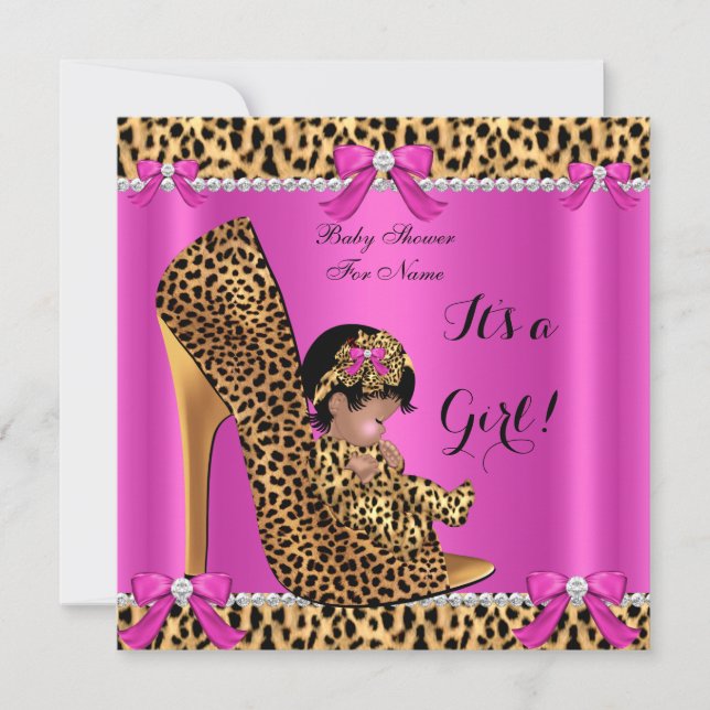 Baby Shower Baby Cute Girl Leopard Hot Pink Shoe A Invitation (Front)