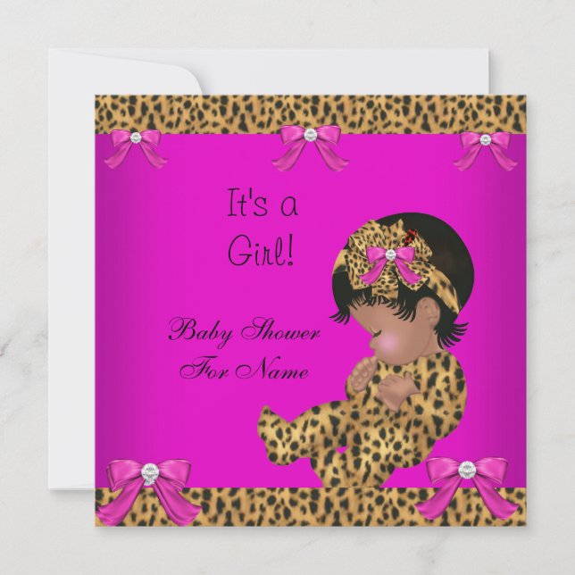 Baby Shower Baby Cute Girl Leopard Pink Gold 3 Invitation (Front)