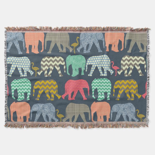 baby shower baby elephants and flamingos throw blanket (Front)