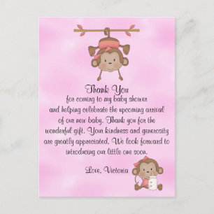 Baby Shower Baby Girl Monkey Postcard