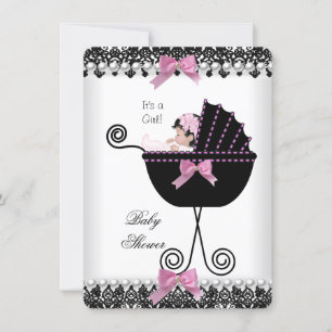 Baby Shower Baby Girl Pink Black White Lace Invitation