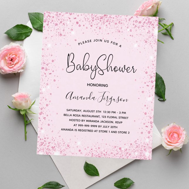 Baby Shower baby girl pink glitter invitation (Creator Uploaded)