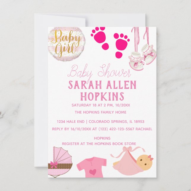 Baby Shower | Baby Girl Pink Modern Save The Date (Front)