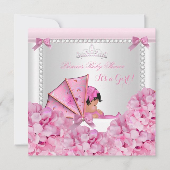 Baby Shower Baby Girl Pink Pram African American Invitation (Front)