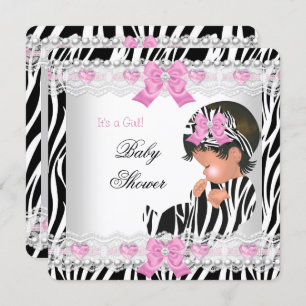 Baby Shower Baby Girl Pink Zebra Heart Invitation