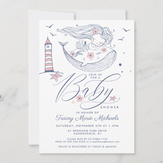BABY SHOWER | Baby Girl Whale Mermaid Beach Invitation (Front)
