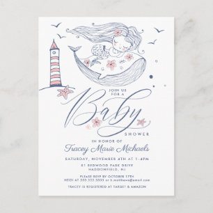 BABY SHOWER   Baby Girl Whale Mermaid Beach Postcard