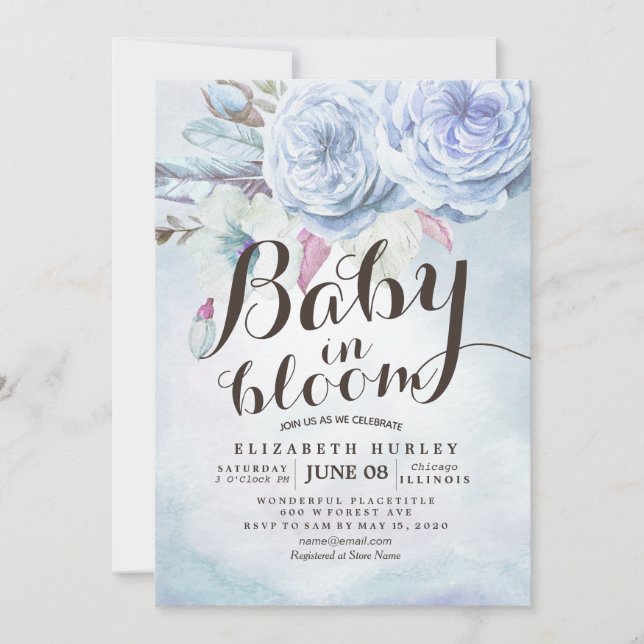 Baby Shower Baby in Bloom Bohemian Flowers Feather Invitation (Front)