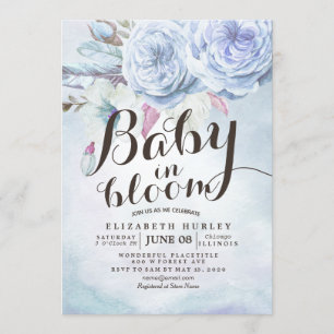 Baby Shower Baby in Bloom Bohemian Flowers Feather Invitation