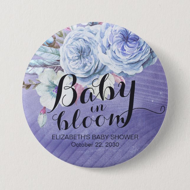 Baby Shower Baby in Bloom Boho Flowers 7.5 Cm Round Badge (Front)